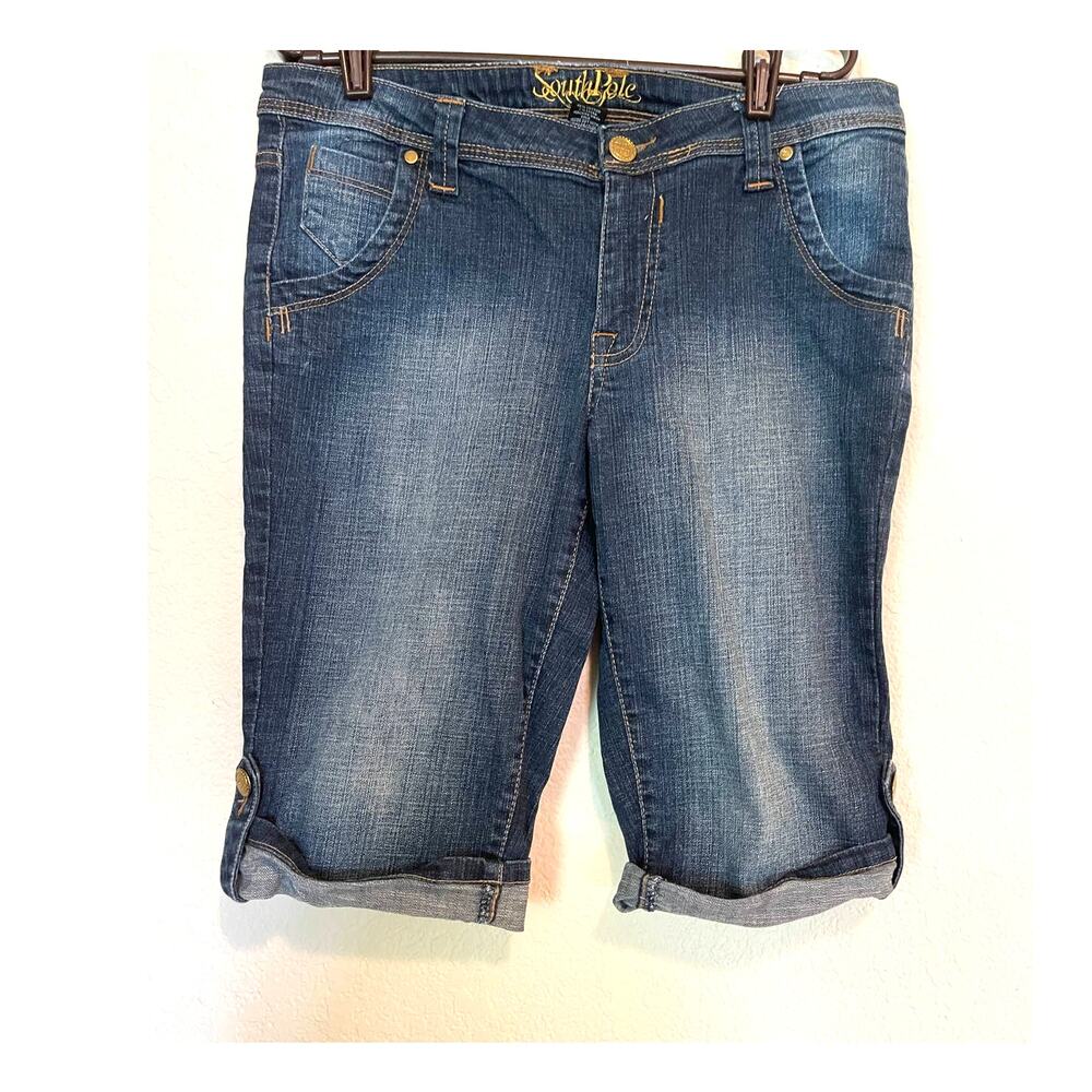 Vintage SouthPole 1990s Gold Embroidery & Trim Long Denim Shorts SIZE 13